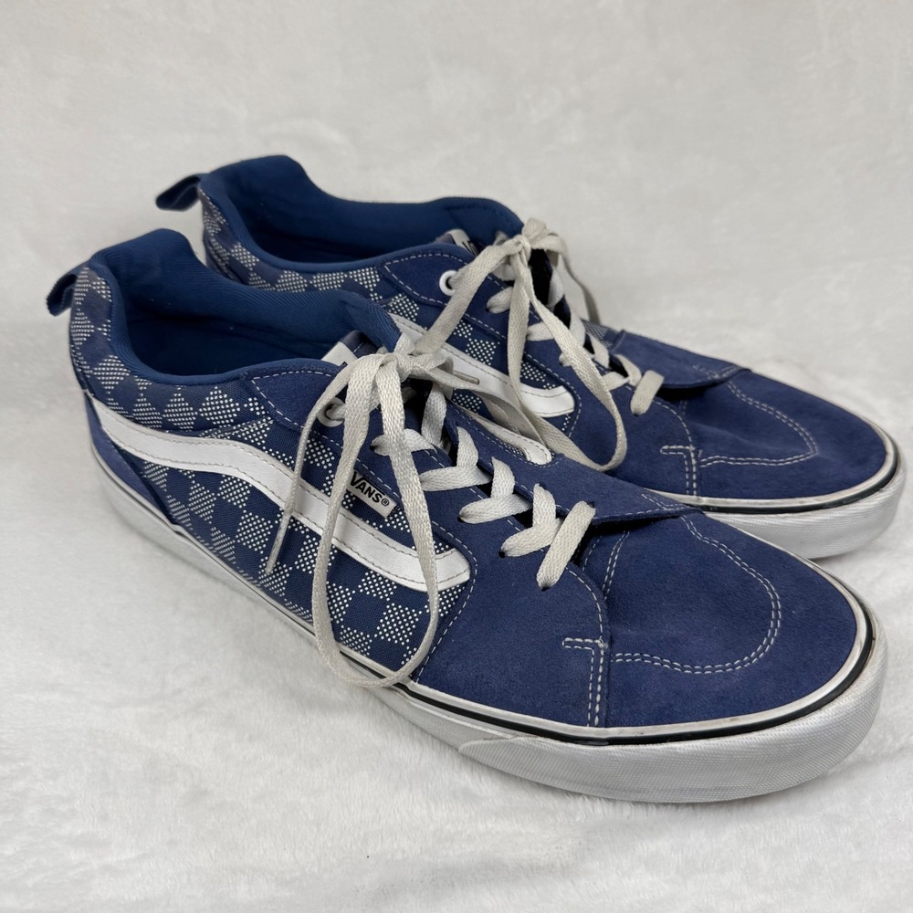 Vans Filmore Navy Blue Dotted Checkerboard Suede Canvas Skate Shoes Low Top 13